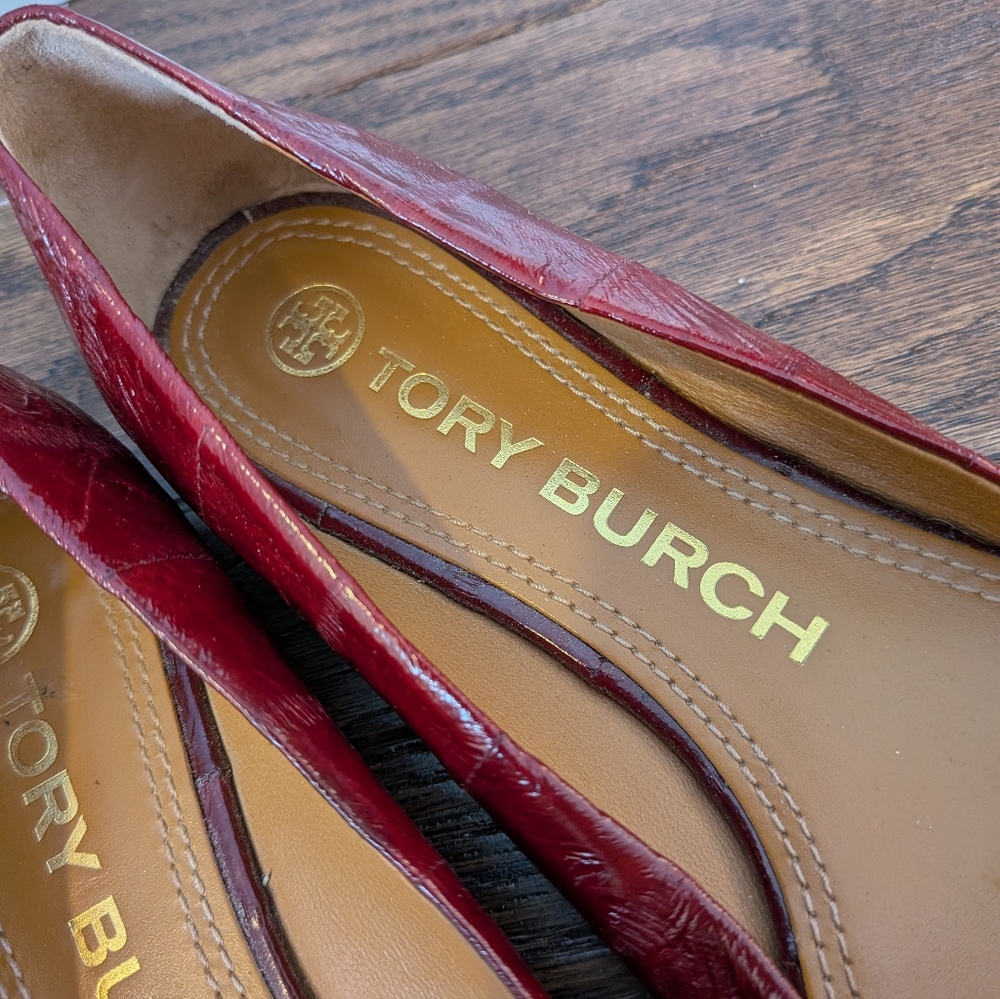 Tory Burch Women's Burgundy Red Knotteed Bow Pointed Toe Flats 6.5 - Picture 7 of 9